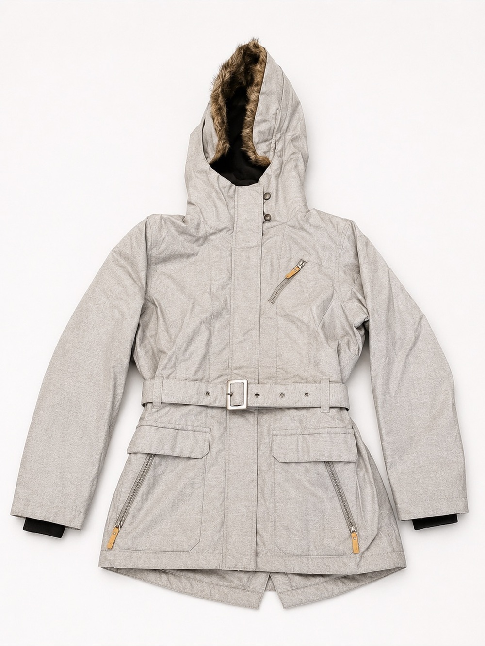 Columbia Women’s Omni-Heat Gray Winter Parka with Belt & Faux Fur Hood – Size M